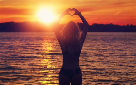 Wallpaper Sunlight Women Outdoors Model Blonde Sunset Sea