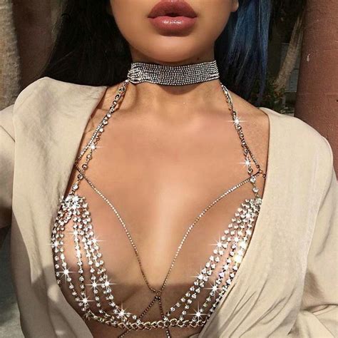 chest body chain trend shiny rhinestone bra crystal cover women harnes