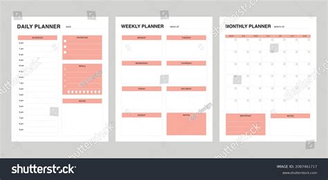 set minimalis planner include dailyweekly monthly stock vector royalty