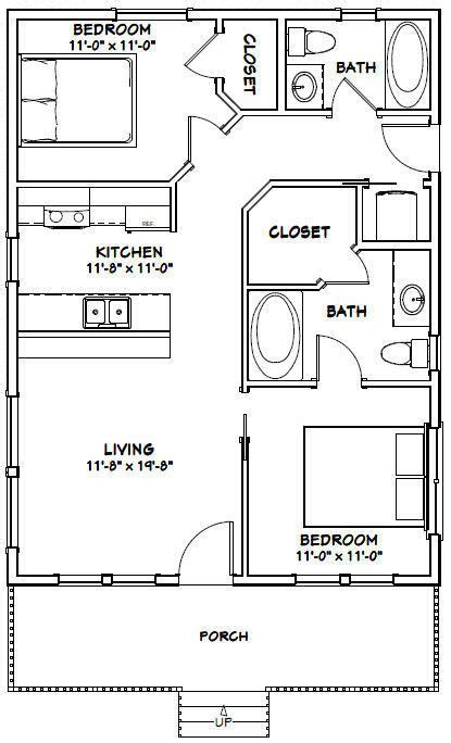 24x32 House 2 Bedroom 2 Bath Pdf Floor Plan 768