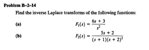 Solved Problem B 2 14 Find The Inverse Laplace Transforms Of