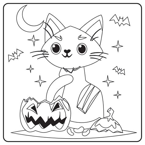 halloween cat coloring pages  kids  vector art  vecteezy