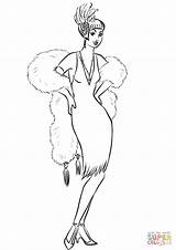 Coloring Boa Pages Scarf Dress Cocktail Fur Woman 1930 Drawing sketch template