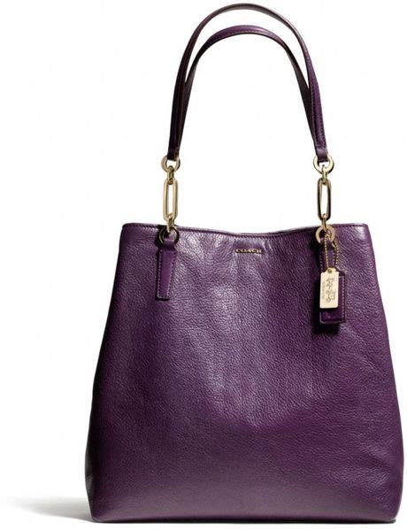 coach madison north south tote in leather in purple light gold black violet lyst