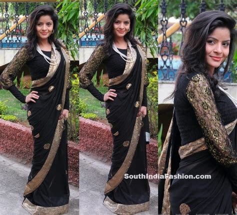 actress in black saree south india fashion