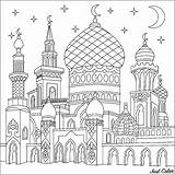 Ramadan Mosque Moschee Colorear 1001 Erwachsene Orientale Orientalisch Noches Masjid Coloriages Zentangle Twinkling Moons Arabe Nuits Freehand Malbuch Fur Adulti sketch template