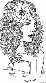 Pages Coloring Coloring4free Swift Taylor Singing Curly Hair Face sketch template