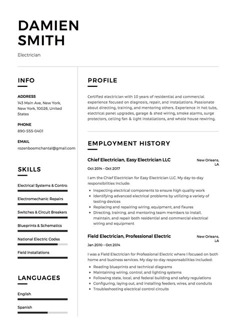 guide electrician resume samples  examples  word