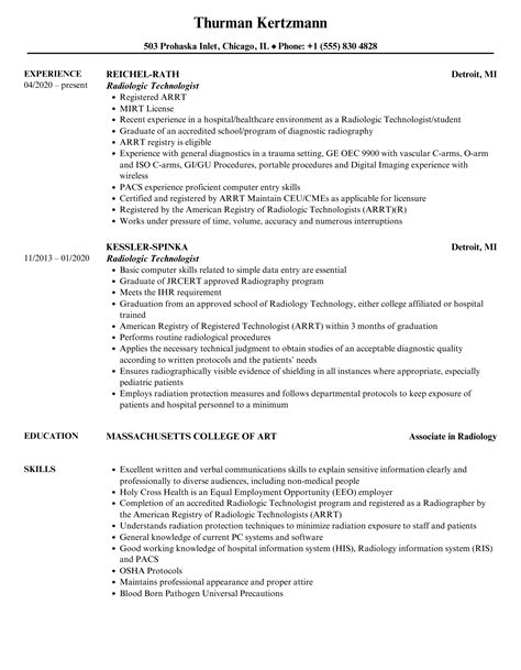 radiologic technologist resume samples velvet jobs