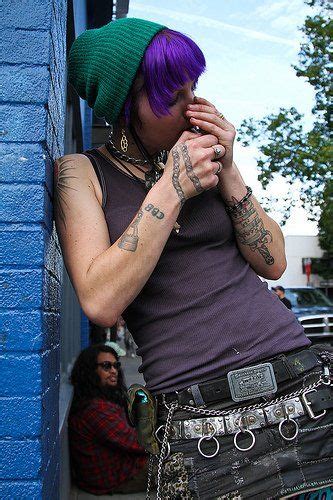 Love Her Look Female Punk With Purple Hair Lighting A Smoke Punk