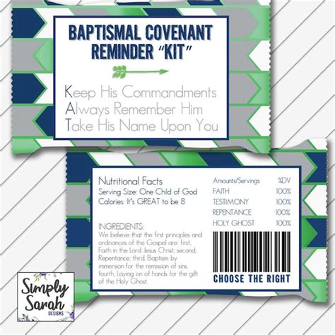 lds baptism kit kat candy tag card digital printable navy etsy
