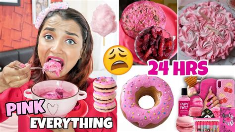 i used pink things for 24 hours challenge using pink colour and eating