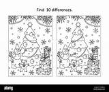 Differences Puzzle Snowman Bear Coloring sketch template