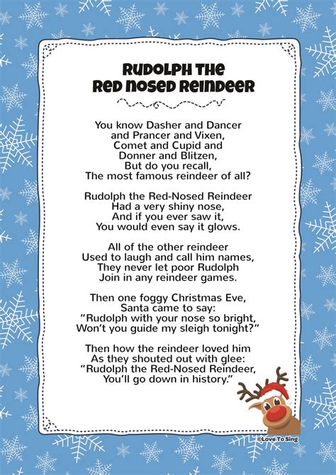 lyrics  rudolph  red nosed reindeer printable printable templates