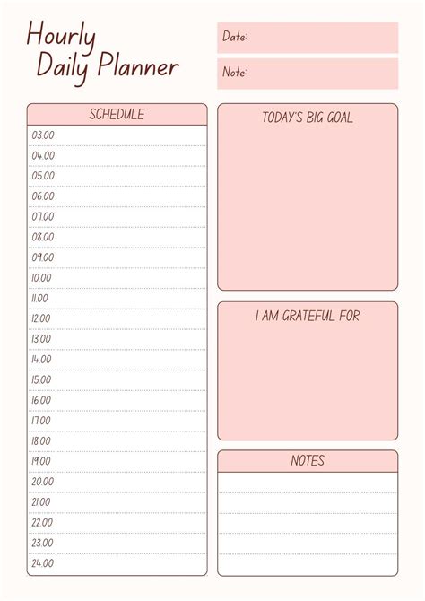 daily calendars   hour  printable templates
