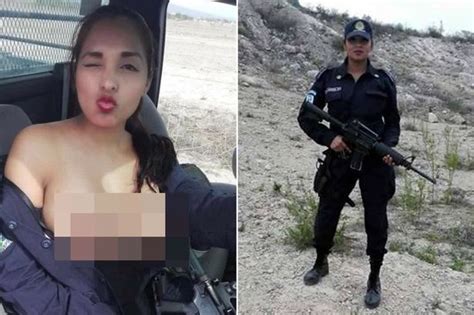 Female Police Officer Facing Sack For Topless Selfie With