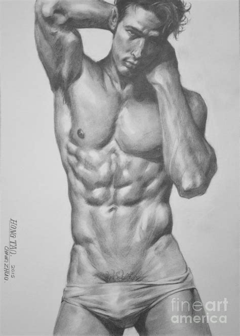 Original Drawing Sketch Charcoal Male Nude Gay Interest
