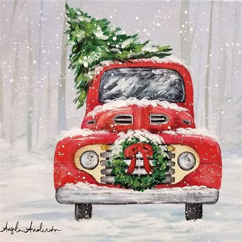 httpsyoutubeaojhjdmiug red christmas truck acrylic painting tutorial  angela anderso