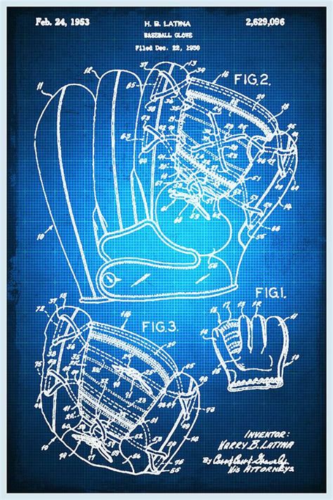 baseball glove patent blueprint drawing  tony rubino blueprint