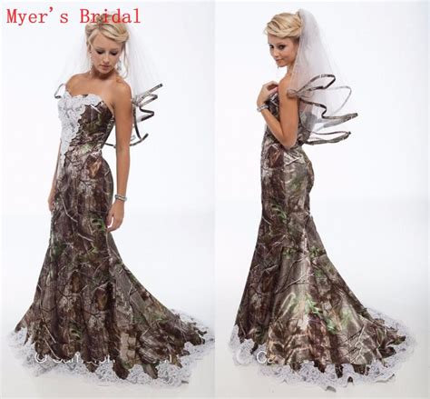 Dw Vintage Camo Wedding Dresses And Veils Sweetheart Lace Mermaid Camo