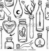 Bottle Magic Potion Drawing Bottles Potions Vector Glass Science Seamless Pattern Doodle Illustration Flasks Ink Shutterstock Tubes Tattoo Stock Paper sketch template