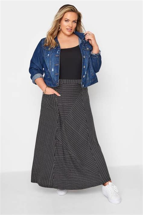 plus size black asymmetric striped pocket skirt yours clothing