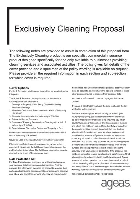 printable  cleaning proposal template