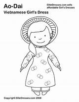 Coloring Pages Girl Vietnam Drawing Vietnamese Chinese Kids Colouring Soldier Tet Kid Girls Craft Silhouette Year Cultural Dress Color Crafts sketch template