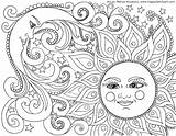 Coloring Sun Pages Hippie Printable Moon Zentangle Adult American Children Print sketch template