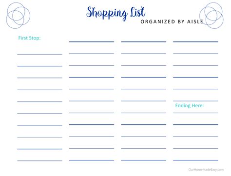 shopping list template circles  printable  templateroller