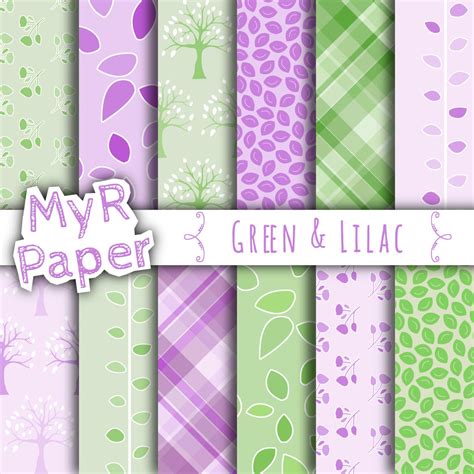 tree digital paper green lilac digital paper pack  backgrounds  trees flowers