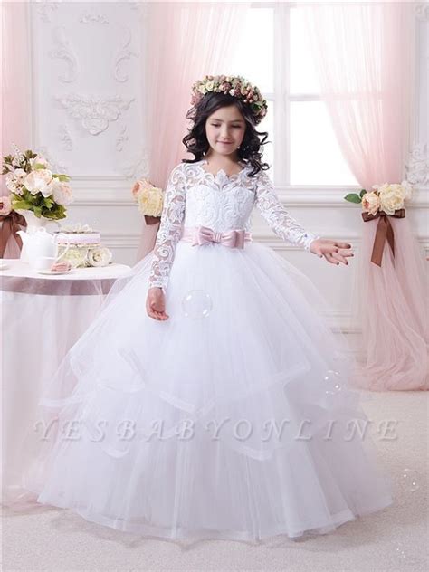 ball gown lace appliques long sleeves flower girl dresses   girls ball gown girls