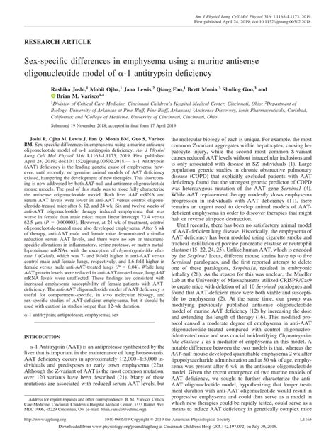 Pdf Sex Specific Differences In Emphysema Using A Murine Antisense