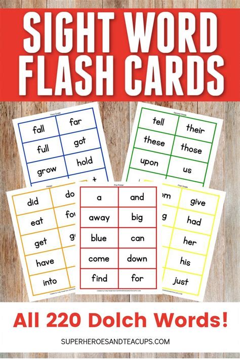 dolch sight word flash cards  printable  kids sight word
