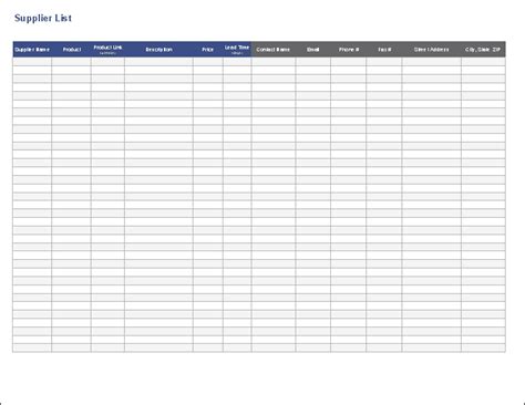 supplier list templates word excel templates
