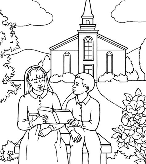 reading  book  church frontyard coloring pages  place  color