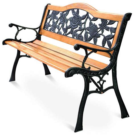 costway patio park garden bench porch path chair furniture cast iron