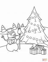 Coloring Snowman Christmas Tree Pages Presents Drawing Printable Color Getdrawings sketch template