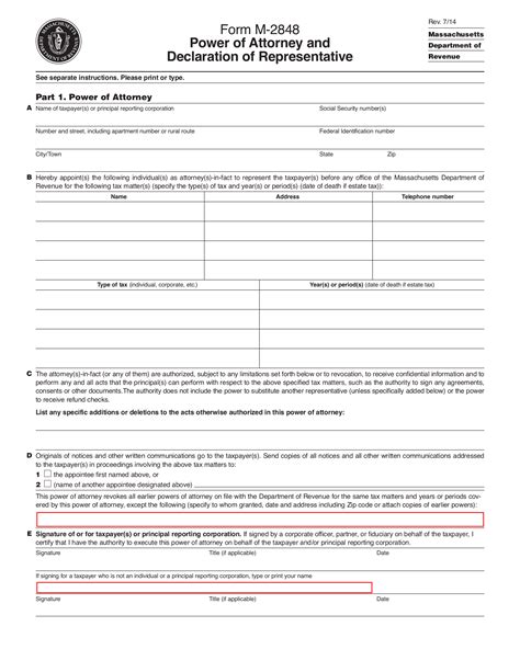 Massachusetts Tax Power Of Attorney Form M 2848 Eforms