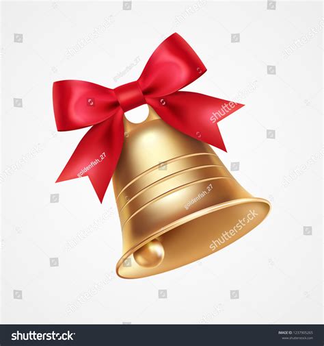 golden metal bell red bow isolated stock vector royalty