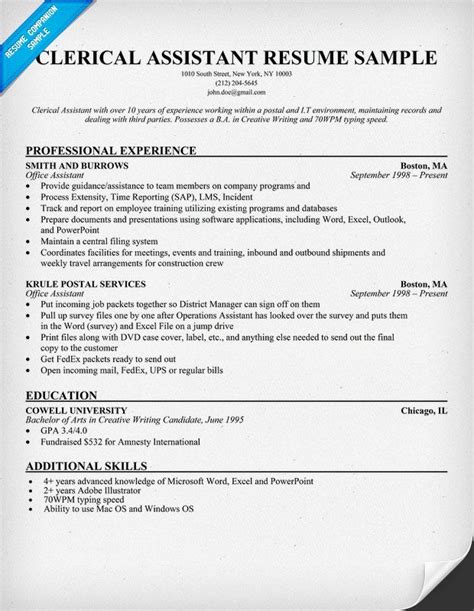 sample resume clerical work getthesiswebfccom
