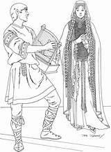 Medieval Fashion Minstrel Coloring Pages Bliaud Over Her sketch template