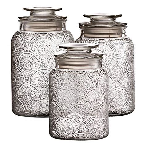 Style Setter Canister Set 3 Piece Glass Jars In 34oz 44oz And 54oz Retro
