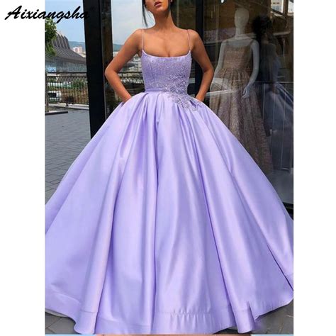 Purple Evening Dresses 2019 Spaghetti Strap Ball Gown