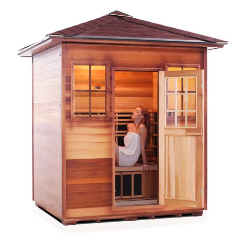 person outdoor hybrid sauna sapphire series enlighten saunas