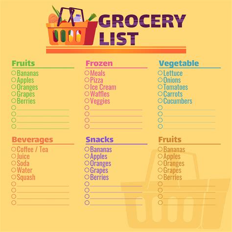 printable grocery shopping organizer     printablee