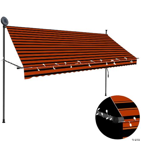 vidaxl manual retractable awning  led  orange  brown oriental trading