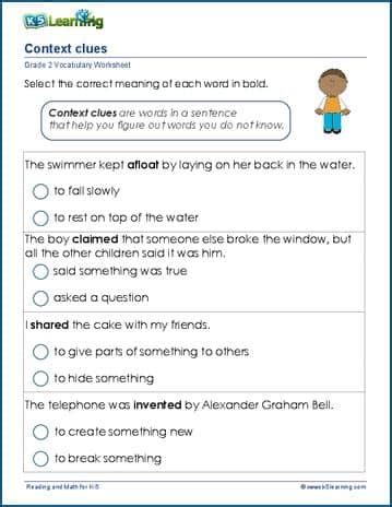 context clues worksheets  grade   learning