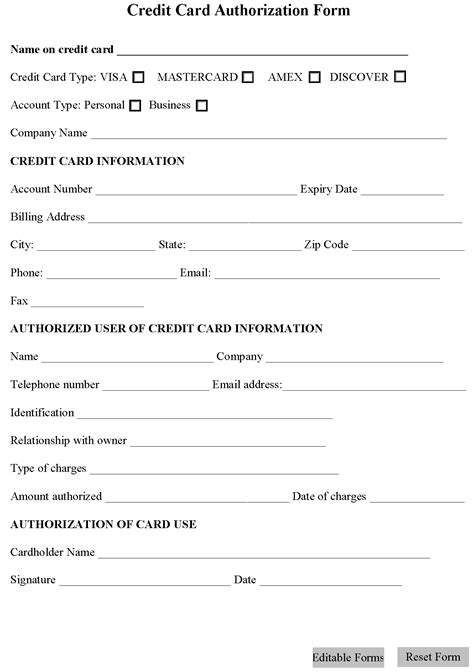 credit card authorization form editable forms