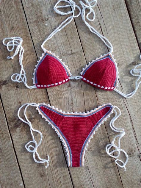 high hip brazilian crochet bikini set raspberry bikini crochet etsy